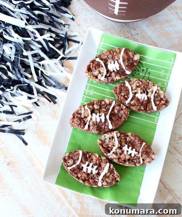 No-Bake Nutella Rice Krispie Football Treats 9 Final presentation of Nutella Rice Krispie Treats