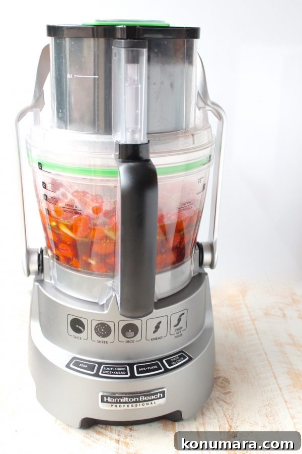 roasted cherry tomatoes in a food processor