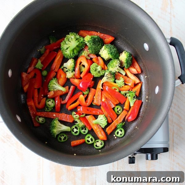 One Pot Teriyaki Shrimp Lo Mein Recipe 4 vegetables in a large pot