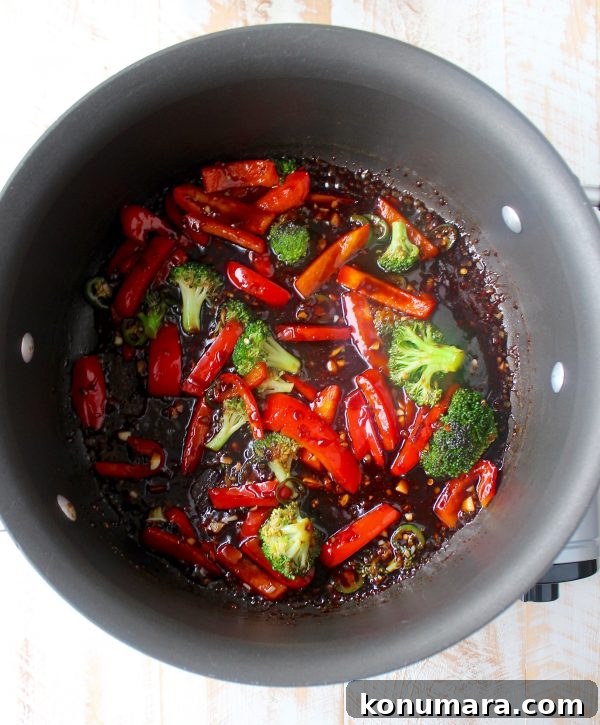 One Pot Teriyaki Shrimp Lo Mein Recipe 5 vegetables and teriyaki sauce in a large pot