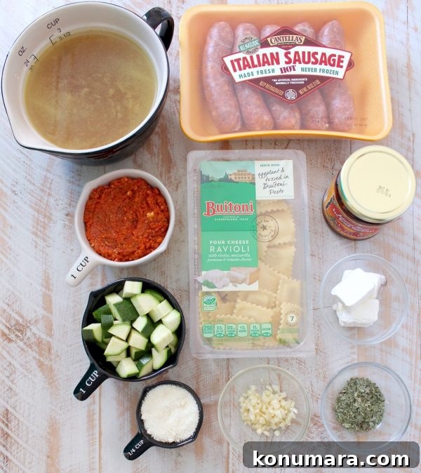 Creamy Pesto Ravioli with Sausage