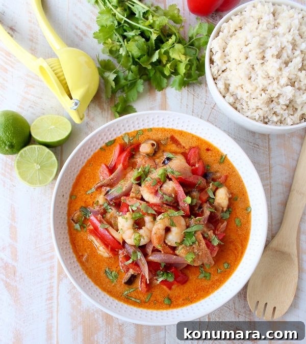 Shrimp & vegetables are cooked into a simple, delicious red curry sauce in this Red Curry Shrimp recipe, made in only 20 minutes for an easy weeknight meal!