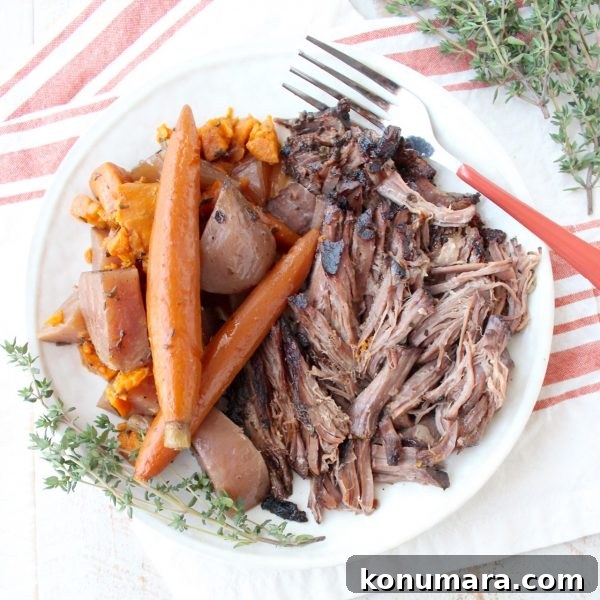 Slow cooker pot roast ready to serve