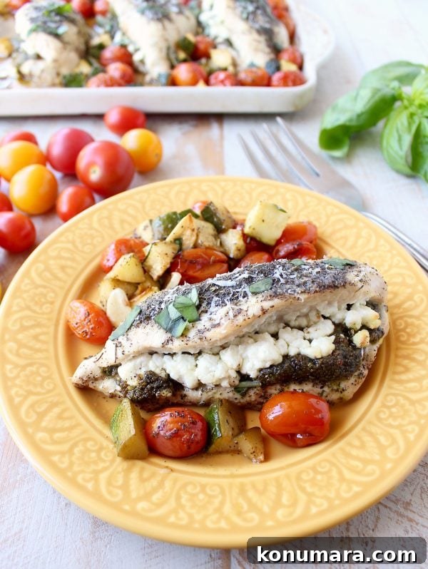 Sheet Pan Stuffed Chicken with Goat Cheese and Pesto 4 Sheet pan chicken recipe ready to roast