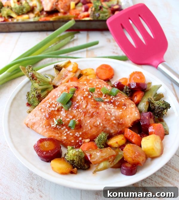 Sheet-Pan Salmon with Thai Sweet Chili Glaze 2 Sheet Pan Salmon with Thai Sweet Chili Sauce - plated