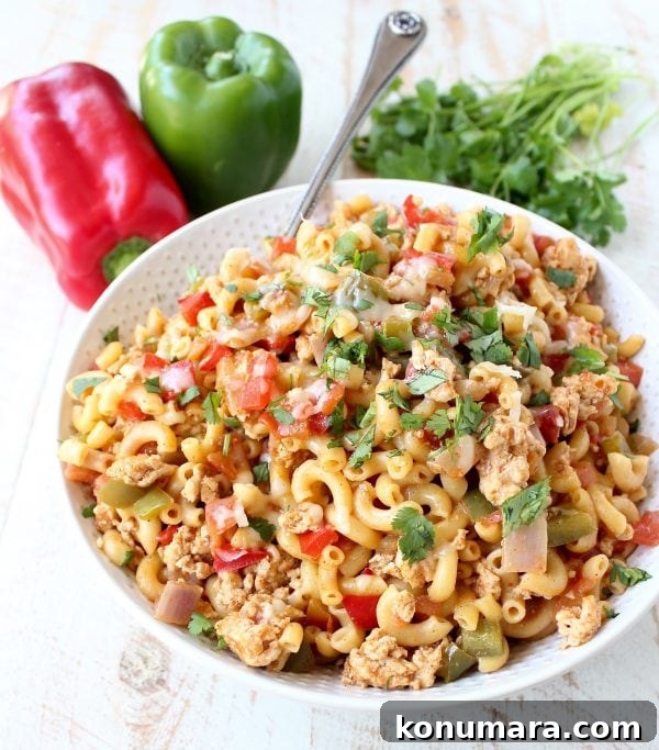In one pot and only 29 minutes, prepare a delicious chicken fajita pasta dish that will easily become a weeknight family favorite! 