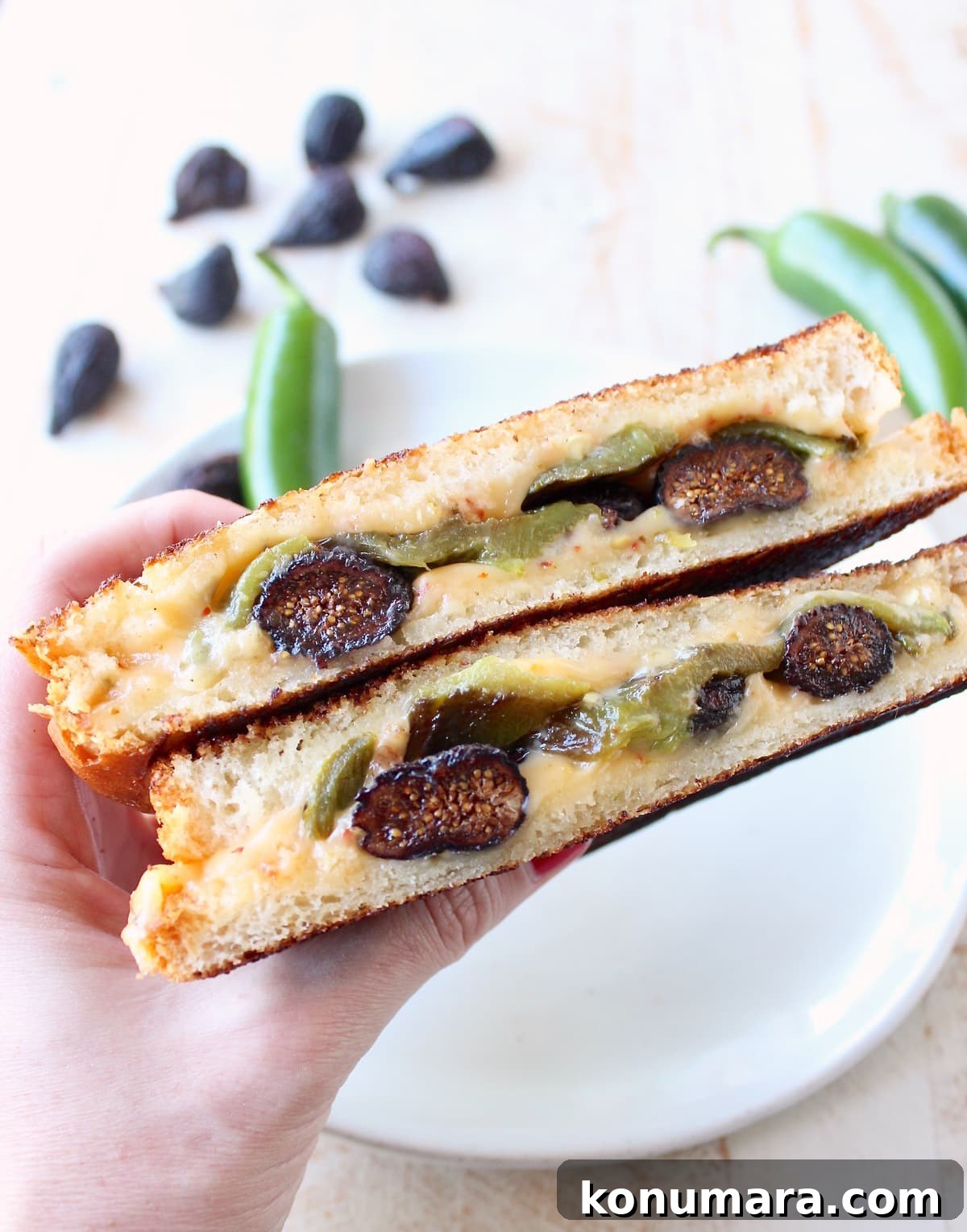 Fig and Jalapeno Grilled Cheese Recipe 3 Close-up of grilled cheese with figs and jalapeños