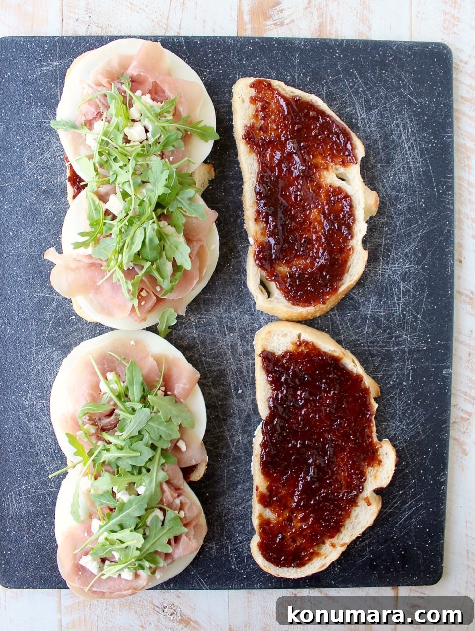 Fig and Prosciutto Grilled Cheese with Provolone 4 Grilled cheese sandwich melting provolone with fig spread and prosciutto