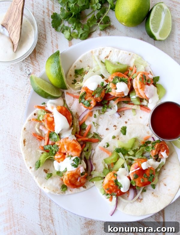 Buffalo Shrimp Tacos are an easy weeknight meal, made in just 15 minutes! They're also perfect for celebrating Taco Tuesday or Cinco De Mayo!