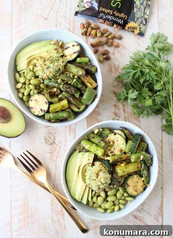 Vegan Grilled Vegetable Buddha Bowl with Tahini Dressing 8 The Green Vegan Buddha Bowl is filled with grilled veggies, green tahini sauce, avocado & quinoa for a healthy, filling meal that's also gluten free!