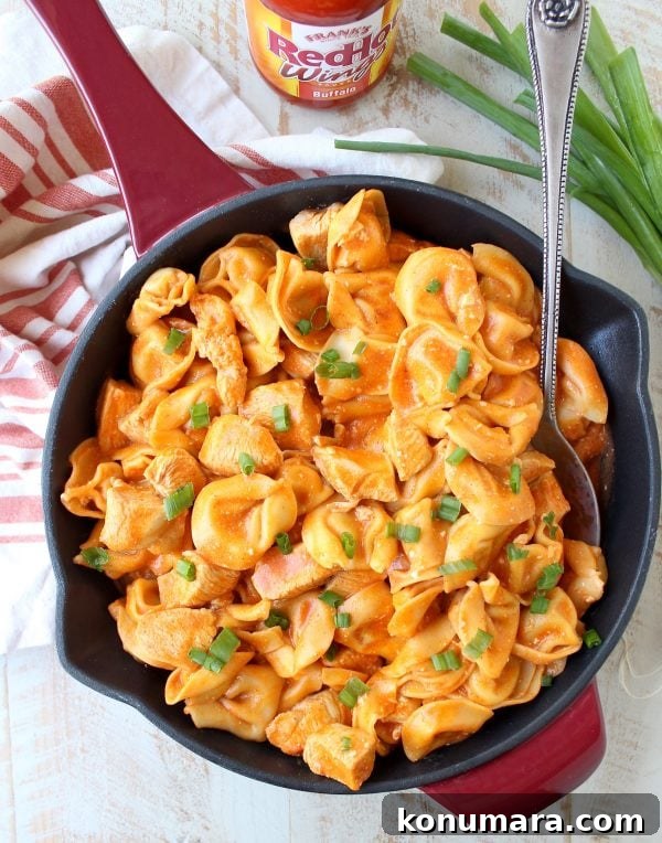 One-Pot Creamy Buffalo Chicken Tortellini 2 Buffalo chicken and cheese tortellini are cooked in one pot in a cheesy buffalo sauce for a seriously delicious meal made in only 20 minutes!