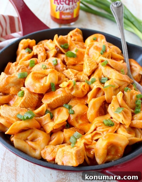 One-Pot Creamy Buffalo Chicken Tortellini 7 One-pot buffalo chicken tortellini plated and ready to enjoy.