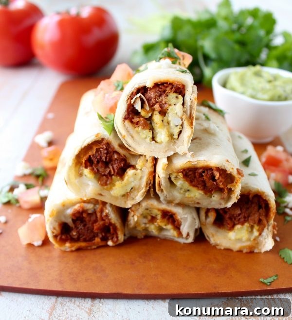 Breakfast Taquitos are the perfect easy breakfast recipe, made with chorizo, or soyrizo for vegetarians, scrambled eggs & pepper jack cheese!