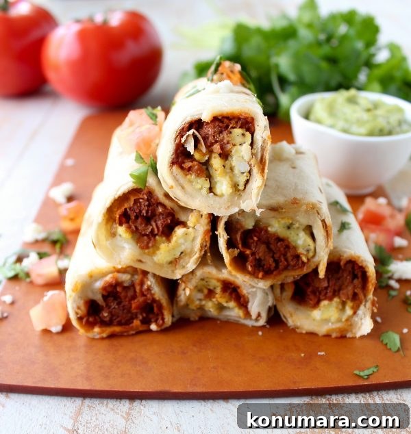 Breakfast Taquitos are the perfect easy breakfast recipe, made with chorizo, or soyrizo for vegetarians, scrambled eggs & pepper jack cheese!