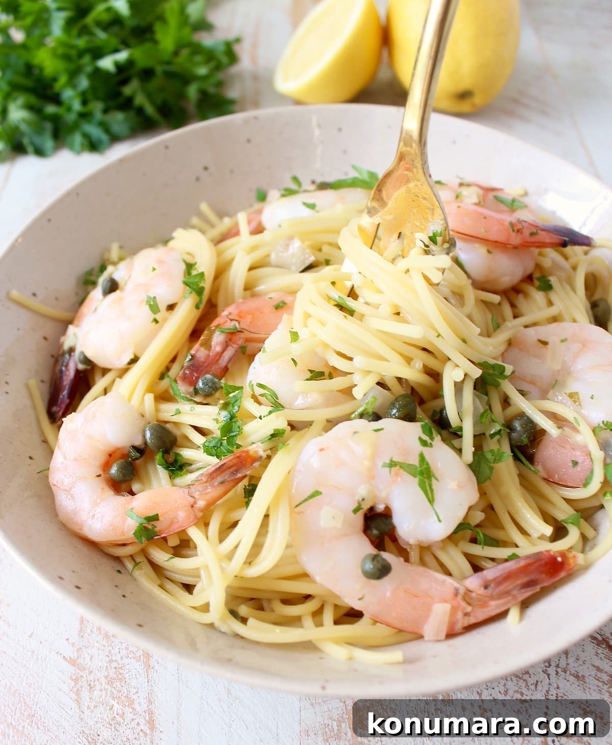 Finished one pot shrimp piccata pasta