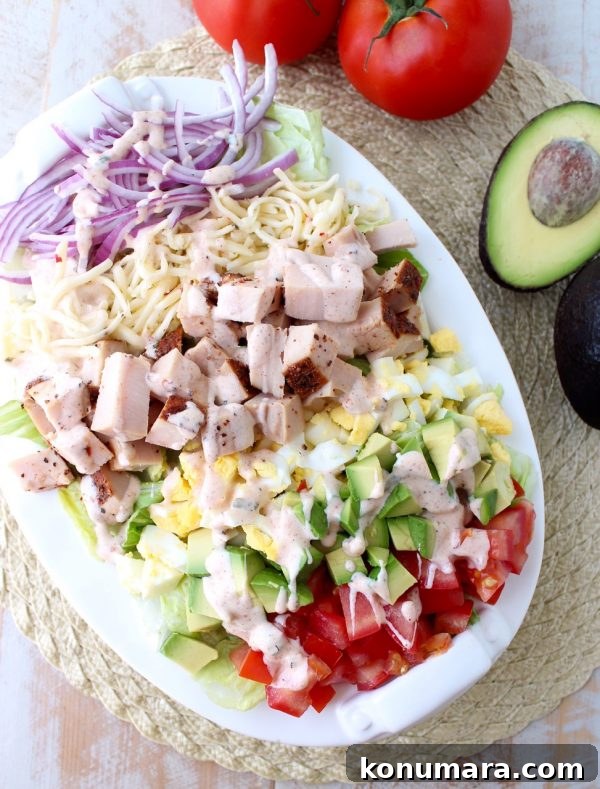 Spicy Cajun Turkey Cobb Salad Recipe 5 A bowl of Cajun Turkey Cobb Salad ready to serve