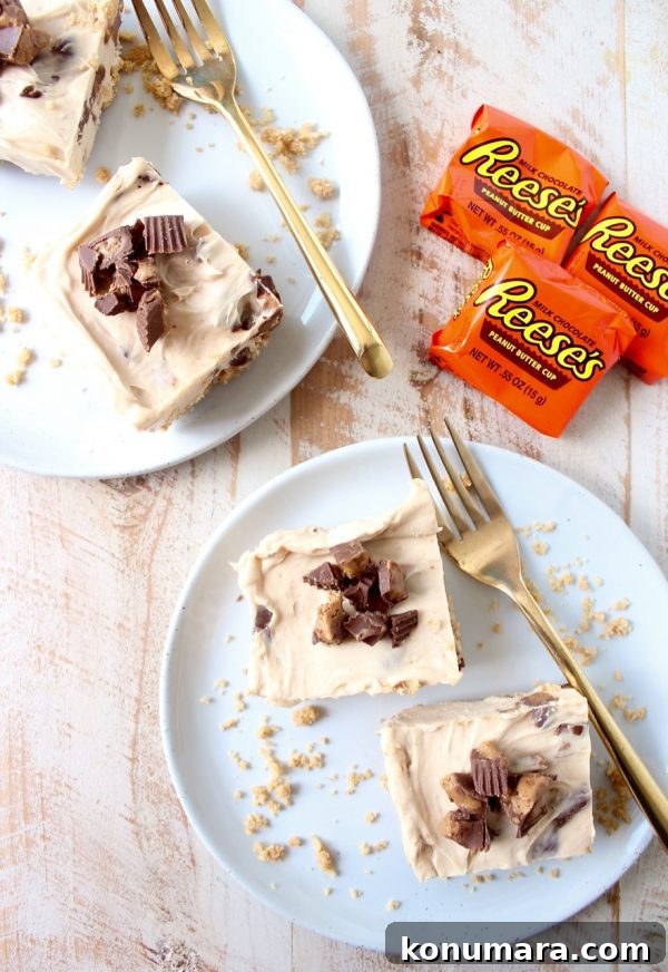 No-Bake Reese's Peanut Butter Cup Cheesecake Bars 6 No bake cheesecake bars are a deliciously easy dessert, made with Reese's Peanut Butter Cups, they're filled with chocolate, peanut butter goodness!