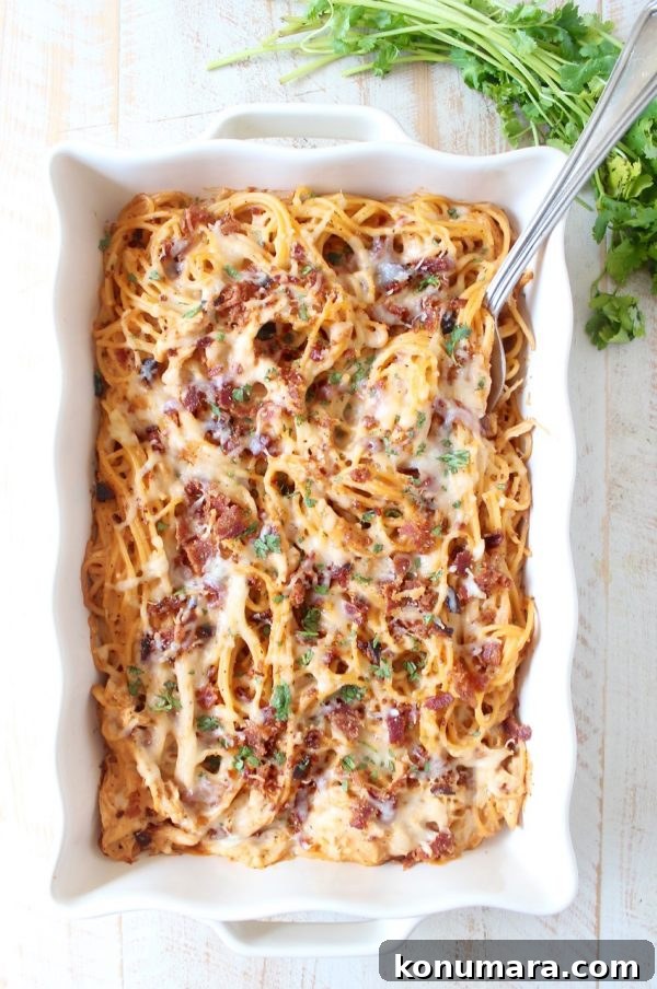 BBQ Chicken and Bacon Baked Spaghetti 5 Baked spaghetti fresh from the oven