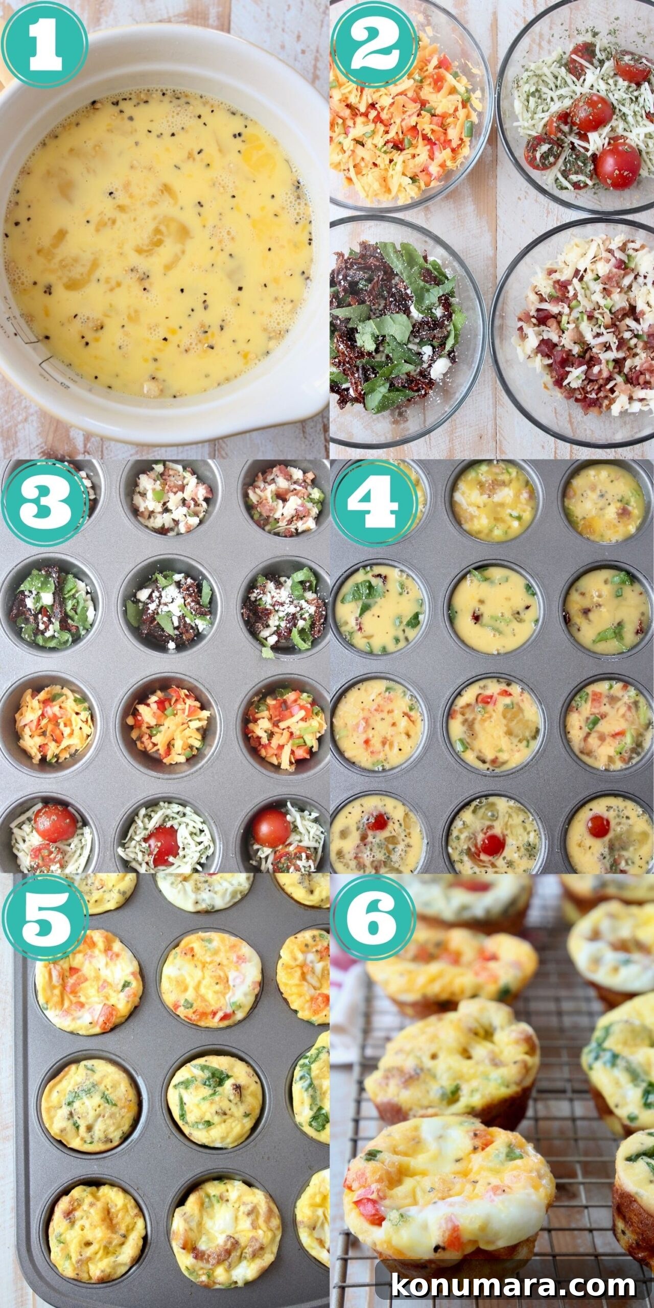 collage of images showing how to make egg muffins