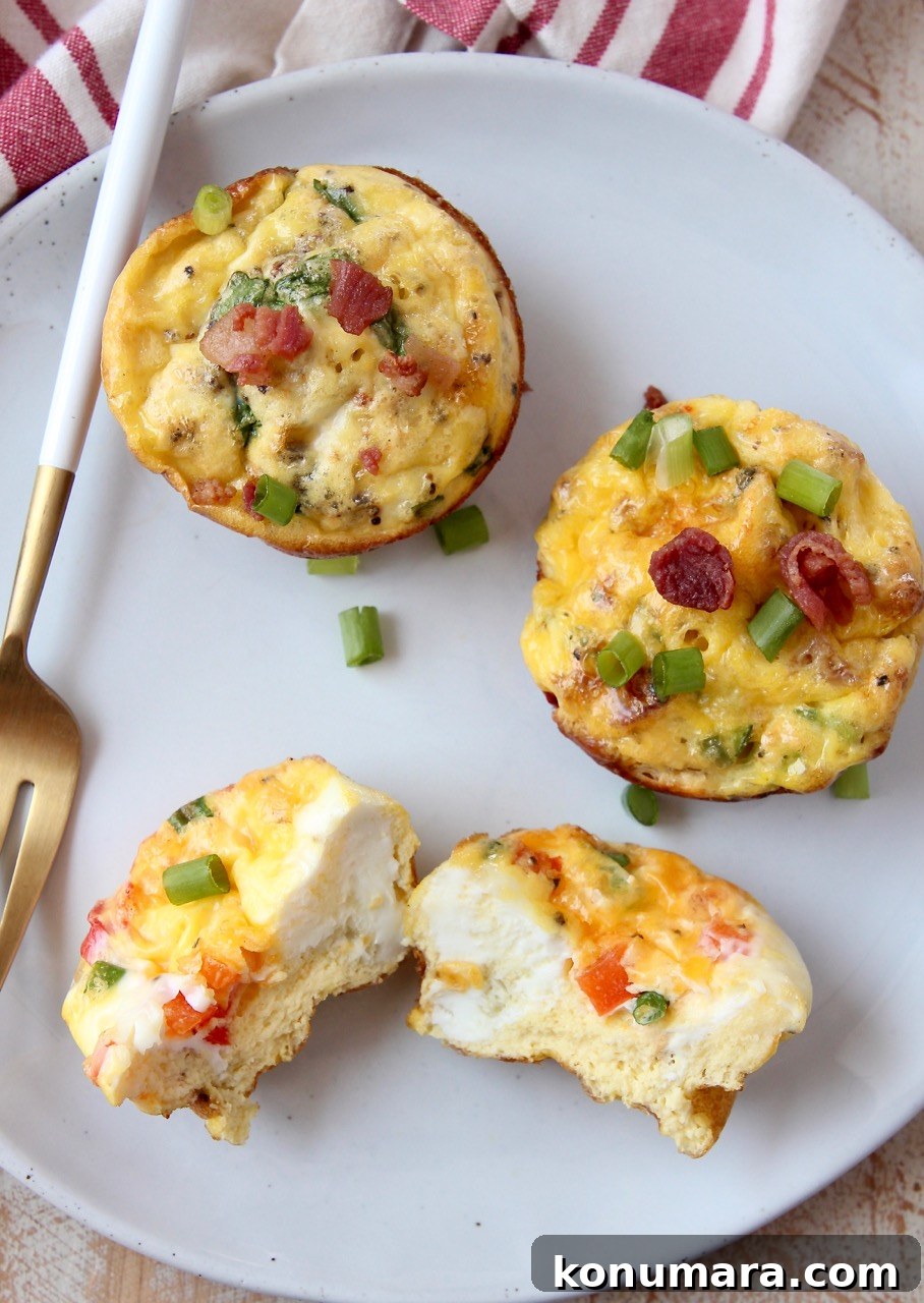 egg muffins on white plate with fork