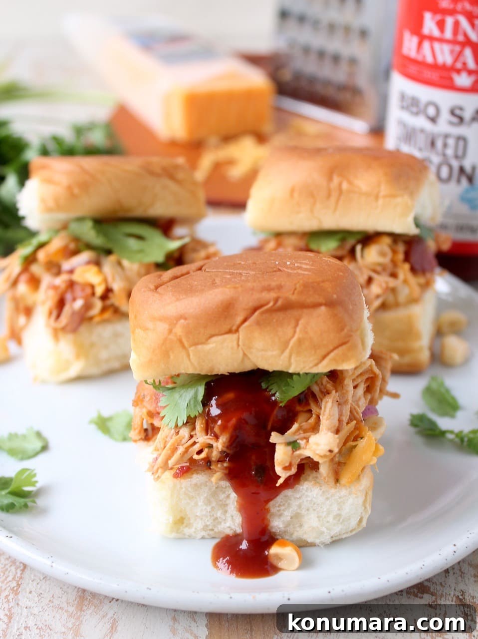 BBQ Chicken Salad Sliders plated and ready to serve