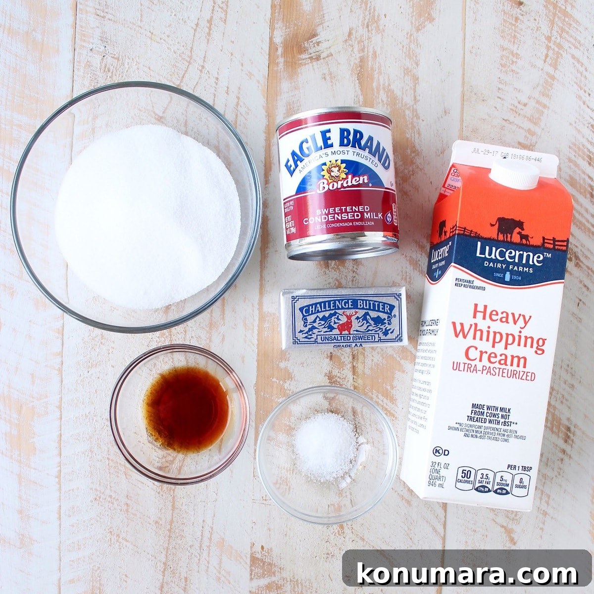 ingredients for salted caramel ice cream