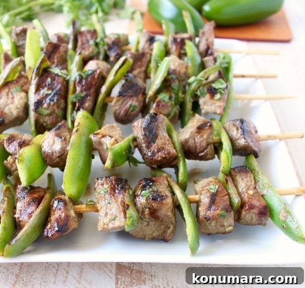 These Steak Kabobs are marinated in a delicious honey lime jalapeno marinade then skewered with fresh jalapenos & tossed on the grill for a delicious meal!