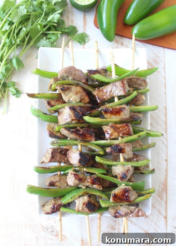 These Steak Kabobs are marinated in a delicious honey lime jalapeno marinade then skewered with fresh jalapenos & tossed on the grill for a delicious meal!