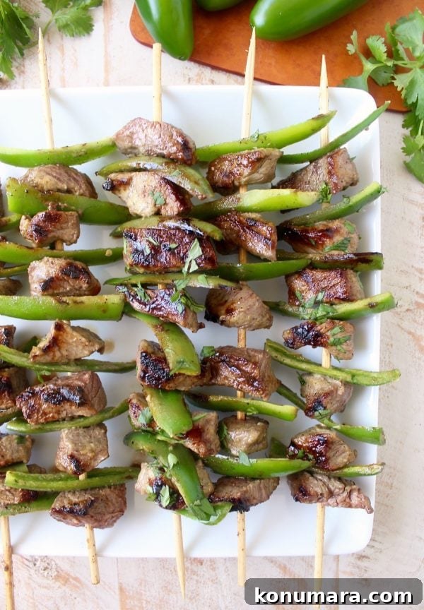 These Steak Kabobs are marinated in a delicious honey lime jalapeno marinade then skewered with fresh jalapenos & tossed on the grill for a delicious meal!