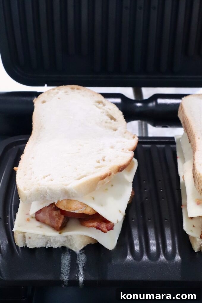 Grilled Chicken Panini Recipe with Melty Mozzarella 8 uncooked chicken panini sandwich in a panini press