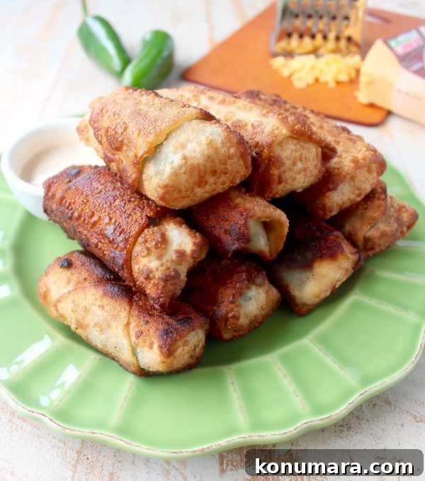 Crispy Jalapeño Popper Egg Rolls with Cream Cheese 3 Crispy, cheesy, delicious jalapeno popper egg rolls are the perfect appetizer for parties or game day! They're also so easy to make in under 30 minutes!