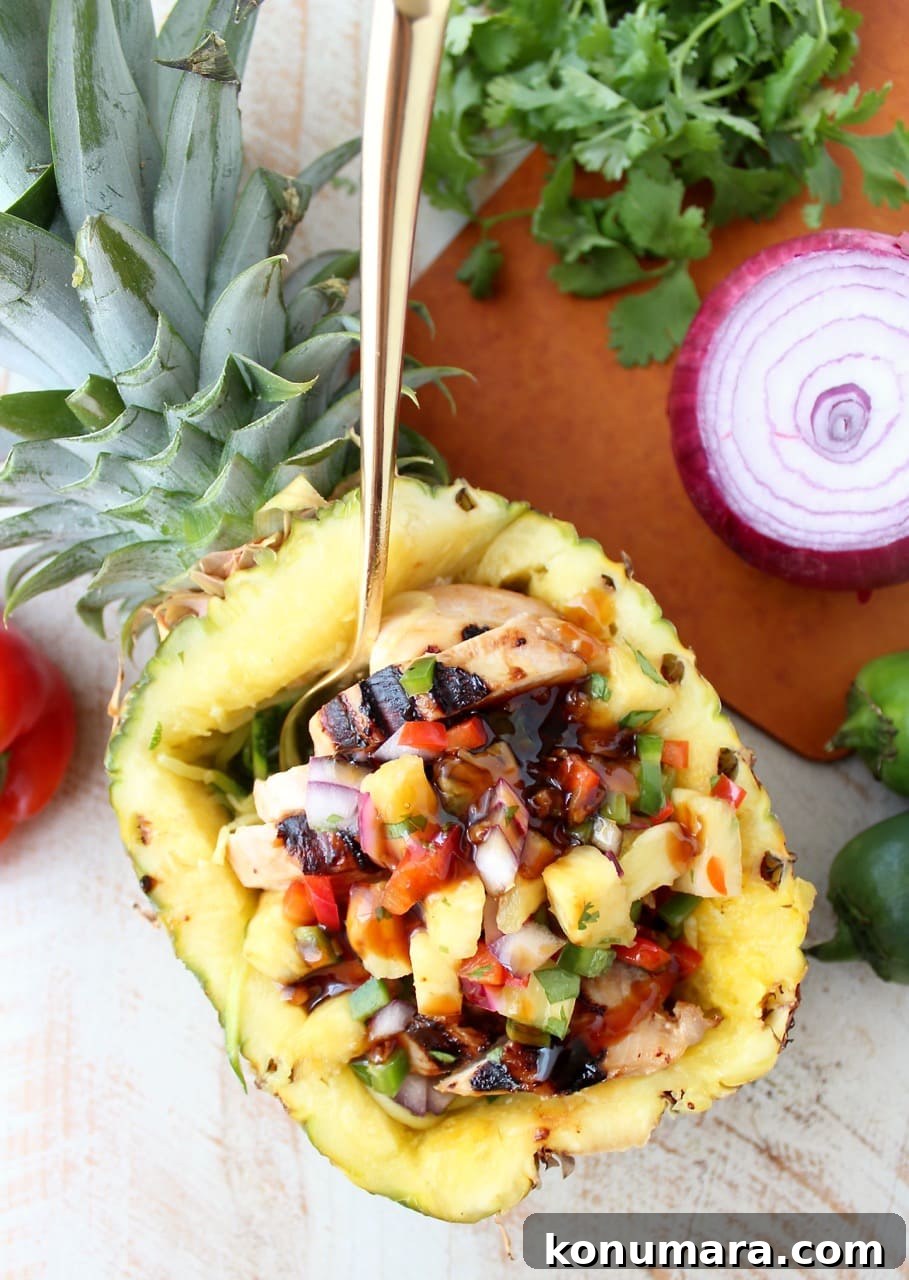 Low-Carb Teriyaki Chicken Zoodle Bowl Recipe 3 Grilled teriyaki chicken is served over zucchini noodles and topped with pineapple salsa in these healthy, gluten free and delicious zoodle bowls!