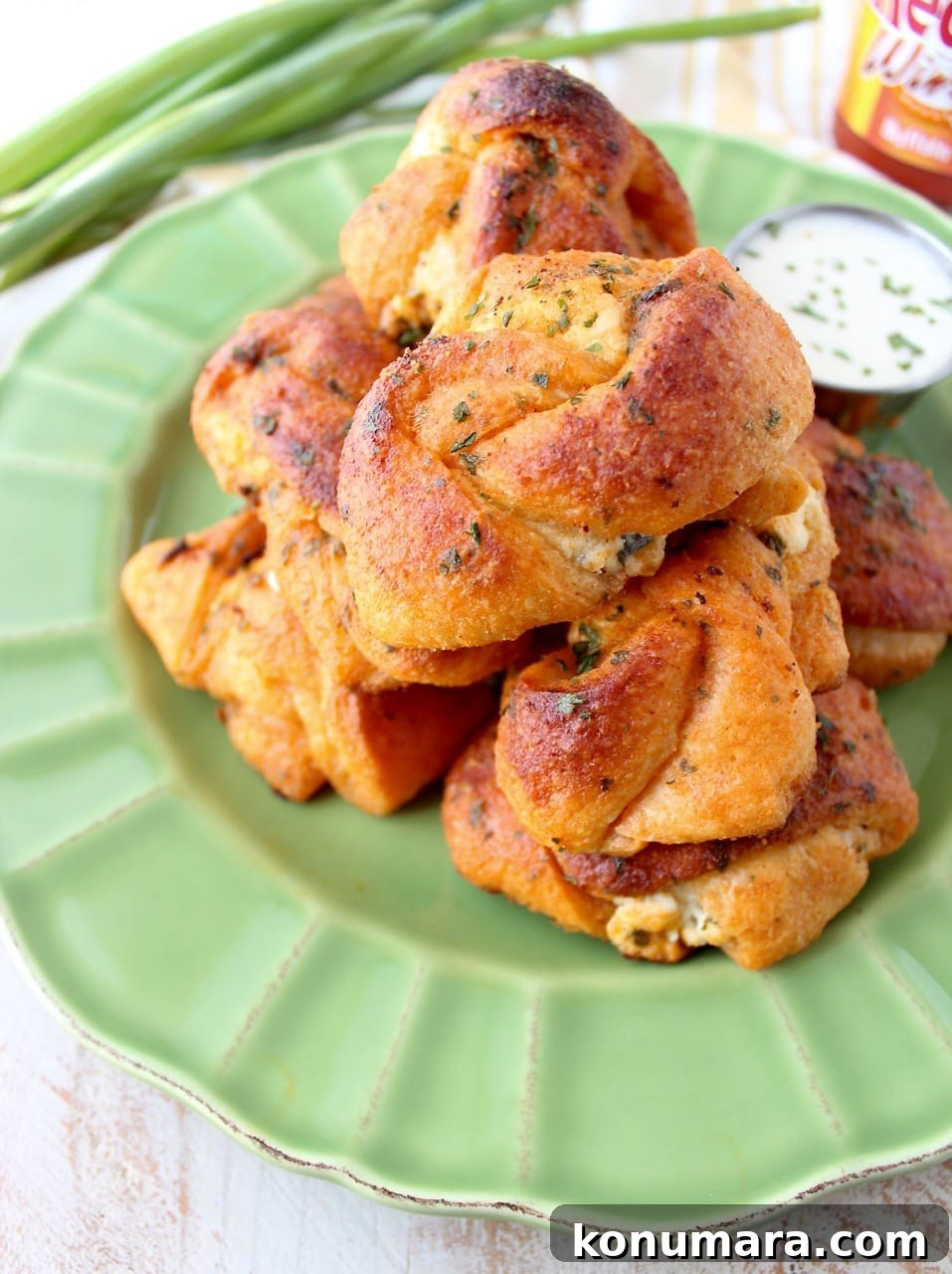 Spicy Buffalo Cheesy Garlic Knots Recipe 8 Stack of buffalo cheesy garlic knots