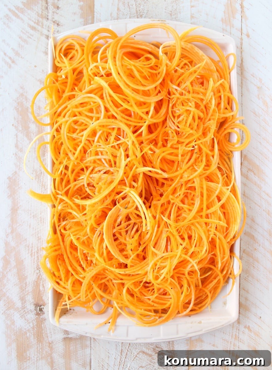 butternut squash noodles on a baking sheet
