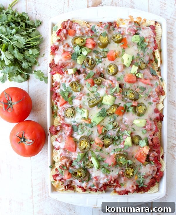 Loaded Sloppy Joe Nachos with avocado and cilantro