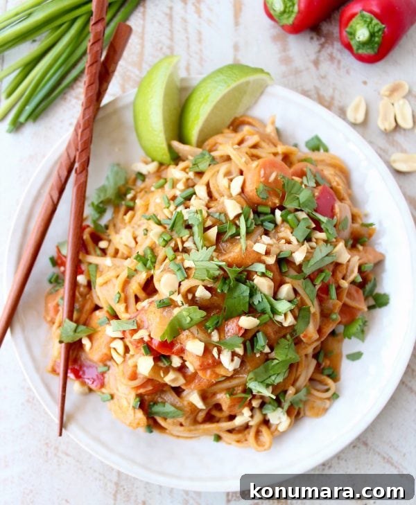 Creamy Slow Cooker Thai Peanut Chicken Noodles 6 Thai Peanut Chicken Noodles with toppings
