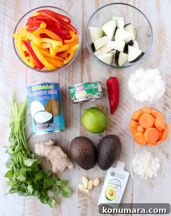 Creamy Thai Green Curry with Avocado and Coconut Milk 5 Avocado adds an extra rich, creamy flavor and texture to this Thai Green Curry Sauce, perfect for simmering with veggies in this Vegan Avocado Curry Recipe!