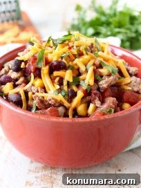 Ground turkey and three kinds of beans are added to one pot to make this protein packed, easy and healthy turkey taco soup recipe, made in only 29 minutes!