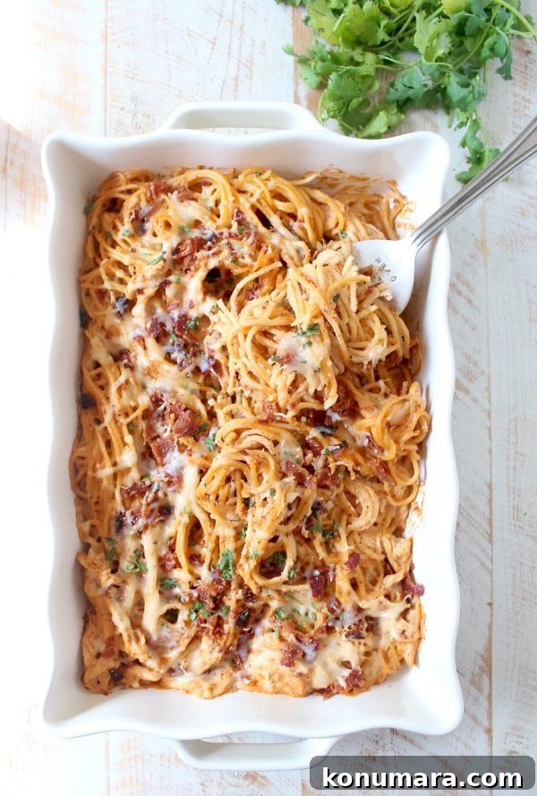 17 New Recipes That Defined 2017 4 This creamy, dreamy Baked Spaghetti recipe is tossed in a cheesy, bbq sauce with shredded chicken & crispy bacon for a delicious meal made in under an hour!