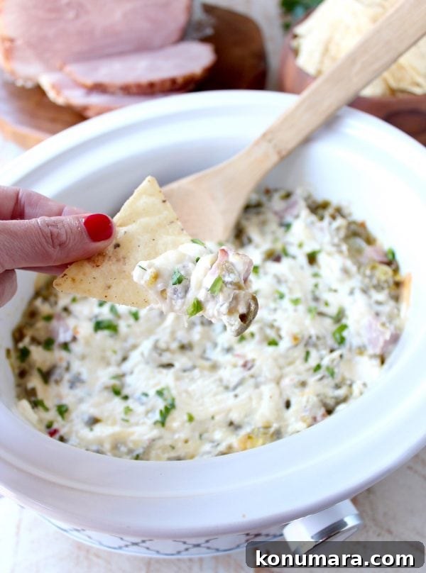 Slow Cooker Ham and Cheese Jalapeno Popper Dip 3 Ham and Cheese Jalapeno Popper Dip closeup