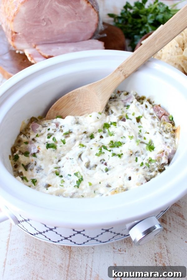 Slow Cooker Ham and Cheese Jalapeno Popper Dip 5 Slow Cooker Ham and Cheese Jalapeno Popper Dip ready to serve