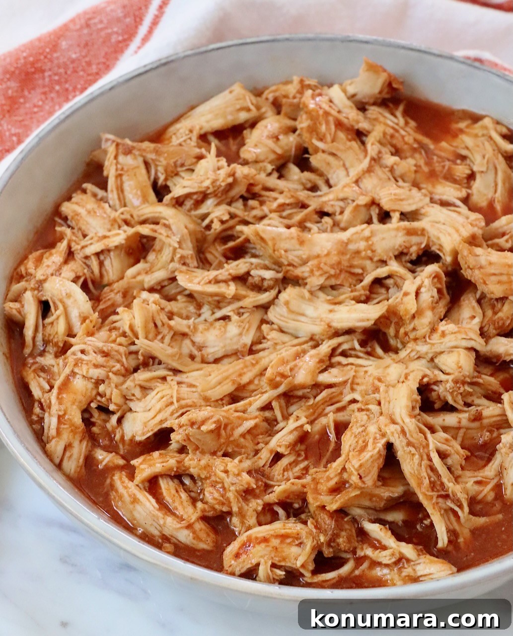 shredded buffalo chicken in a bowl