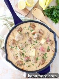 One-Pot German Meatballs and Potatoes Recipe 4 In one pot, create a delicious meal of German meatballs and potatoes in a creamy white caper sauce, incredibly flavorful and an easy dinner recipe!
