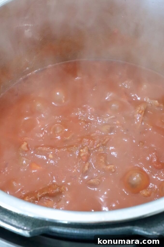 Instant Pot Beef Ragu with Tomato and Red Wine 9 shredded beef ragu sauce in an Instant Pot