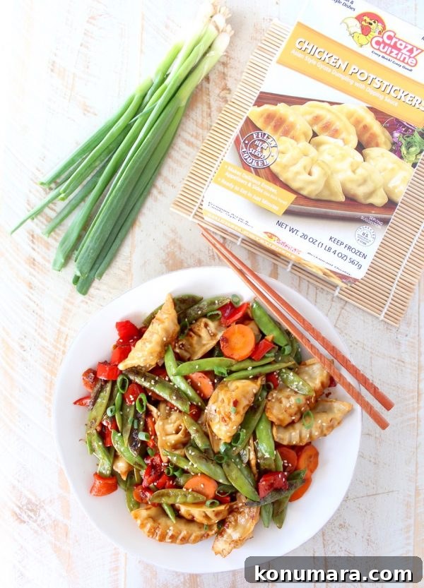Crispy Chicken Potsticker Stir-Fry Recipe 4 Crispy pan-fried chicken potstickers ready to be added to stir fry