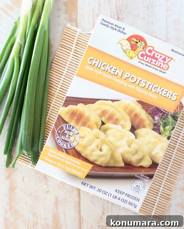 Crispy Chicken Potsticker Stir-Fry Recipe 6 Colorful vegetables and potstickers in a pan