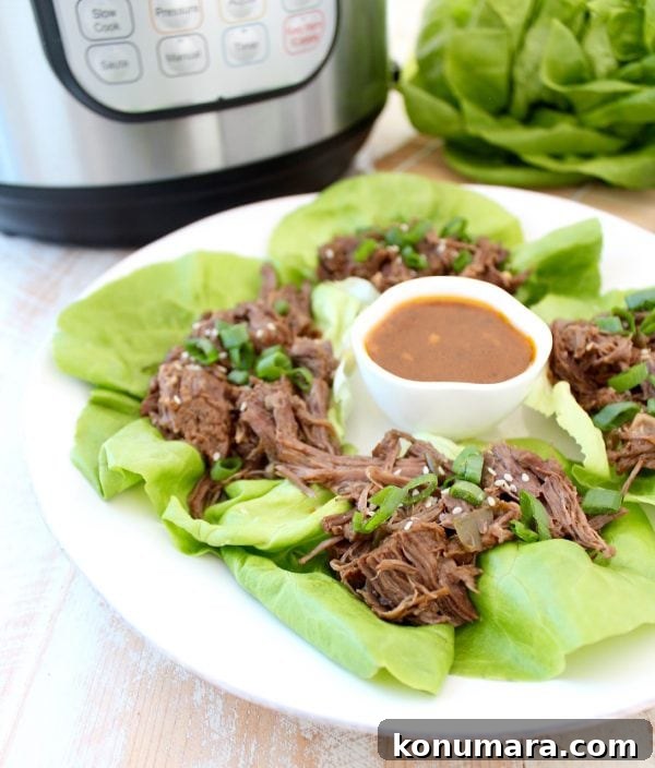 Whole30 Thai Beef is easy to make in the Instant Pot in under an hour. Shred the beef and serve it in lettuce wraps for a Whole30 meal or serve it in corn tortillas for a gluten free Thai twist on Taco Tuesday!