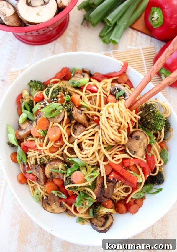 Lo mein noodles and fresh veggies are tossed with a homemade General Tso sauce in this easy Vegetarian General Tso Stir Fry recipe, made in just 25 minutes! Chinese Noodles and General Tso Sauce