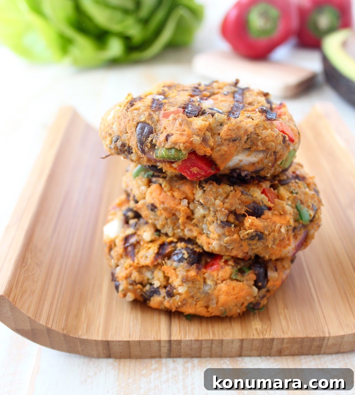 Grilled Black Bean Veggie Burgers on a wood board