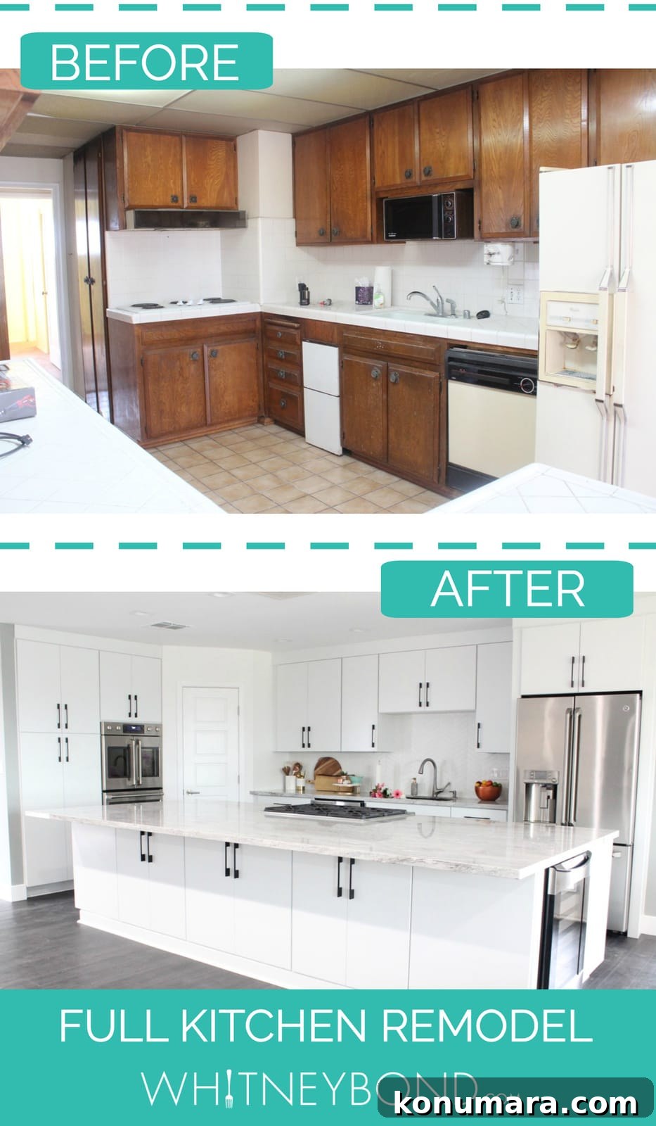 Before and After Kitchen Remodel Images with Text